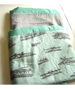 New Turquoise with Airplanes Double Flannel  Baby Blanket Quilt Handmade - £18.31 GBP