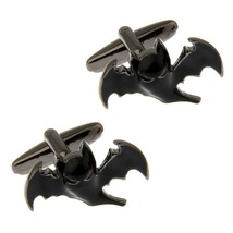 Flying Bat Cufflinks Black Enamel Vampire Halloween Gift Bag Wedding Fathers Day - $12.95