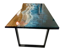 Ocean Wave Blue Epoxy Table Handmade Wooden Console Table Resin River Edge Table - £413.56 GBP+