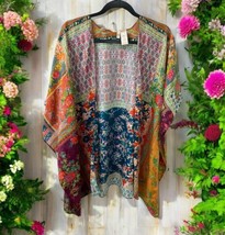 Soft Surroundings Floral colorful One Size Shawl Shrug cardigan 100% silk boho - £25.15 GBP