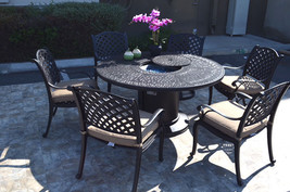 Propane fire pit table 7 pc Nassau patio dining set outdoor aluminum gri... - £2,787.29 GBP