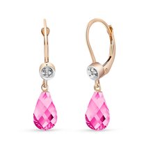 Galaxy Gold GG 14k Rose Gold Leverback Earrings with Diamonds and Pink T... - £289.87 GBP+