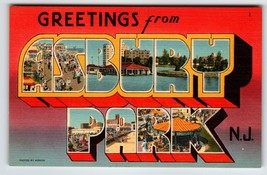 Greetings From Asbury  Park New Jersey Linen Large Letter Postcard Boardwalk NJ - £30.80 GBP