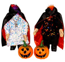 Headless Pumpkin Dolls Ghost Figurines Sequins Pumpkins Dracula Capes Halloween - £15.65 GBP