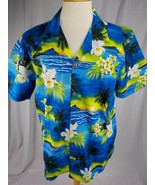 FAVANT HAWAIIAN SHIRT MENS SZ L BLUE FLORAL PALM TREES BEACH POCKET COCO... - $19.99