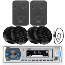 Pyle White USB Bluetooth Boat Radio, 4 Marine 6.5&quot; Speakers, 4&quot; Box Speakers - £178.49 GBP