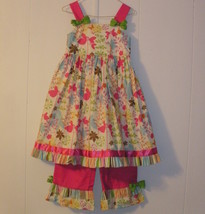 girls dress and pant set in pinks, size 4 new handmade - £19.75 GBP