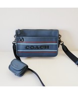 Coach CG998 Heritage Convertible Crossbody Tech Attachment Striped Denim Leather - $144.79