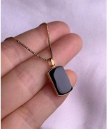 18K Solid Yellow Gold &amp; Natural Myanmar Icy Black Jadeite Jade Pendant   - $333.00