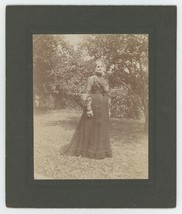 Antique Circa 1900s Mounted Photo Lovely Older Woman Wearing Dress Outside Trees - £9.58 GBP