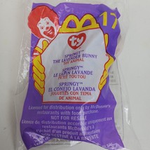 Vintage 2000 McDonald&#39;s Ty Springy Lavender Bunny Happy Meal Beanie NEW Sealed - £6.52 GBP