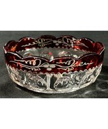 Antique EAPG Ruby Stain Bullseye &amp; Fan Berry Bowl – Etched Scroll – 1890s - $29.95