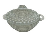 Vintage Fenton White Opalescent Hobnail Handled and Lidded Bowl, Nut, Ca... - $28.99