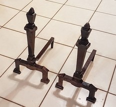 Cast Iron Andiron Set 18&quot; VTG Fire Dog Log Holders Primitive Farmhouse Fireplace - £158.20 GBP