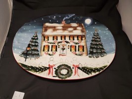A Sakura David Carter Brown Merry Little Christmas Large Platter 18x14&quot; Oval NWT - £29.77 GBP