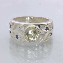 Ring Orthoclase Blue Sapphires Handmade Sterling Silver Unisex size 9 Design 89 - £79.98 GBP