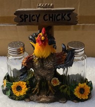 Rooster Chicken Farm Spicy Chick Roaster Spice Figurine Salt &amp; Pepper Shaker Set - £23.47 GBP