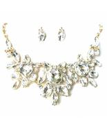 Clear Gold Tone Statement Jewelry Necklace and Earrings Set - £15.96 GBP