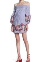 Romeo And Juliet Couture Off The Shoulder Striped Embroidered Blue Multi... - $38.69
