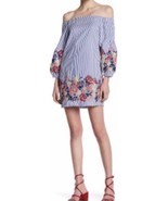 Romeo And Juliet Couture Off The Shoulder Striped Embroidered Blue Multi... - $53.09 CAD