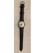 Disney Mickey Mouse Watch Accutime MK1003 Quartz Wrist Watch Black Band - £15.21 GBP