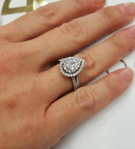 Anello di fidanzamento Halo 2,45 carati diamante simulato taglio pera oro... - £199.78 GBP