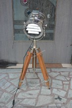 Natural Teak Wood Tripod Floor Lamp Stand Modern Studio Floor Searchlight Home D - £113.66 GBP
