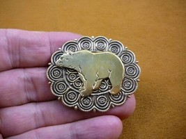 (B-bear-374) walking Grizzly bear oval flower scrolled brass pin pendant... - $17.75