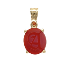 14k Yellow Gold Genuine Natural Carnelian Signet Initial &quot;A Pendant (#J7... - $336.60
