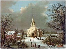 9100.People walking towards Snow-covered church.POSTER.decor Home Office art - £13.66 GBP+