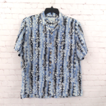 Caribbean Shirt Mens Large Blue Floral Button Up Modal Hawaiian Tropical Tiki - £19.33 GBP