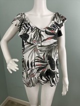 Old Navy Women&#39;s S/S Double Ruffle V Neck Tropical Palm Leaf Print Top Sz Large - £15.81 GBP