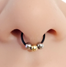 Clip On Nose Ring Black 3 Ball Colours Clip Hoop Septum Non Piercing Jewellery - £3.07 GBP