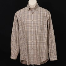 Kirkland Mens Non-Iron Plaid Shirt M Medium Button Front Brown White Lon... - $19.51