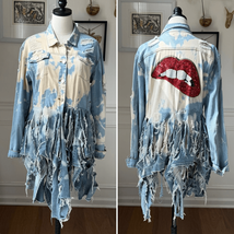 Revamped Blue Topic Lips Rocky Horror Sequin Lips Upcycle Denim Jacket $... - $2,678.40 MXN