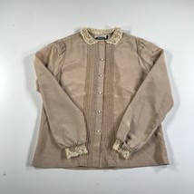 Vintage Ellen Tracy Camicia Donna 12 Marroncino Beige Pizzo Dettagli Collarino A - £22.12 GBP