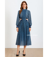 Women&#39;s Designer Flowy Chiffon High Neck Cut-out Waist Pleated Maxi Dres... - $1,650.78 MXN