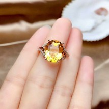 Genuine Natural Yellow Citrine Adjustable Size Ring Woman 12x10mm Clear Cut Face - £23.68 GBP