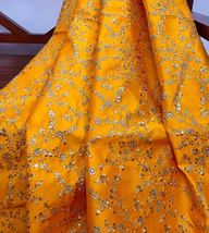 Orange &amp; Gold Embroidered Fabric Dress Gown Fabric, Bridal Wedding Fabri... - $12.49+