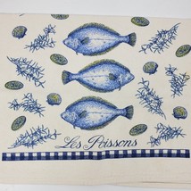 Vintage 1960s Kitchen Towel Fish Les Poissons 17x24 Inch Multicolor KayDee - $16.83