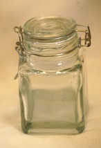 Square Clear Glass Canister Storage Jar Wire Bale Locking Lid 4-3/4&quot; Tall - $17.60 CAD