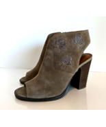 Lucky Brand Women Flower Suede Peep Toe Shoes Taupe Size 8M Brown Heels - $269.89 MXN