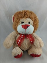 Tan Lion Plush Red Hearts Polka Dots 9 Inch Inter American Products 2015 Stuffed - £7.10 GBP