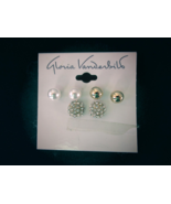Gloria Vanderbilt stud earrings 3 pair gold tone pearl rhinestone New - £13.75 GBP