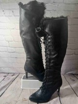 Santana Zhivago Leather Knee Faux Fur High Boots Lace Up High Heel Women... - $74.24