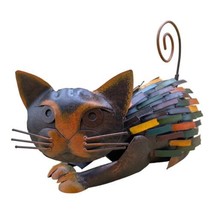 Metal Tabby Cat Pot Bobble Head &amp; Tail Decor - $21.37