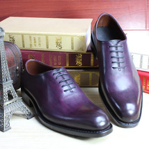 Men&#39;s Oxford Purple Color Burnished Plain Rounded Toe Real Leather Lace ... - £119.61 GBP
