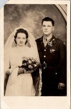 Bride and Handsome Military Groom RPPC Wedding Portrait Postcard Z22 - £4.47 GBP