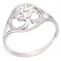 Yoga Om Ring Womens Silver Stainless Steel Spiritual Aum Band Sizes 6.5-10 - £10.47 GBP
