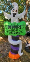 Home Accents Halloween 9 Ft Lighted Beware of Ghost Sign Airblown Inflatable - £25.39 GBP
